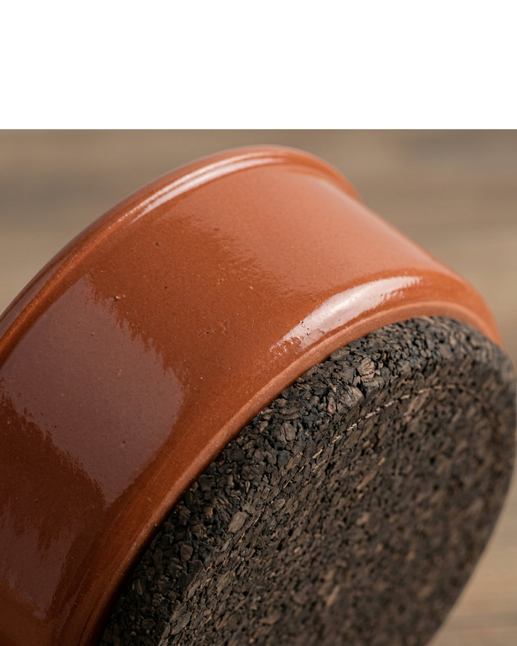 Dolfa Oval Stoneware Pet Bowl with Cork Base 26 oz Terracotta - Detail view