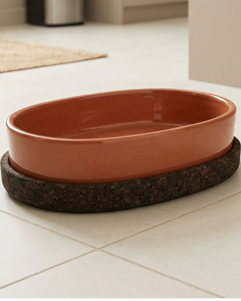 Dolfa Oval Stoneware Pet Bowl with Cork Base 26 oz Terracotta - Lifestyle view