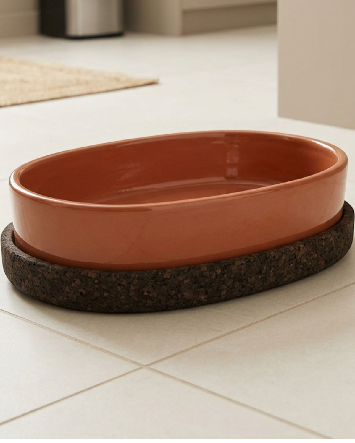 Dolfa Oval Stoneware Pet Bowl with Cork Base 26 oz Terracotta - Lifestyle view