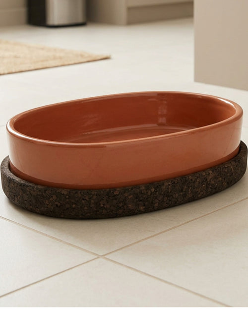 Dolfa Oval Stoneware Pet Bowl with Cork Base 26 oz Terracotta - Lifestyle view